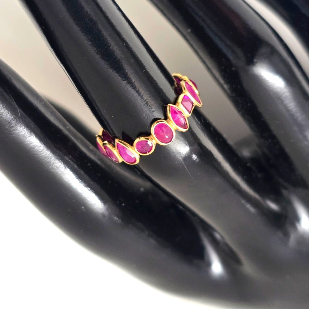 14K Gold Ruby Band Channel Minimalist Art Deco Ring